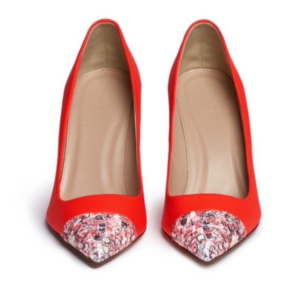 J. Crew Elsie Neon Orange Pink Metallic Tweed Tip Heels 8